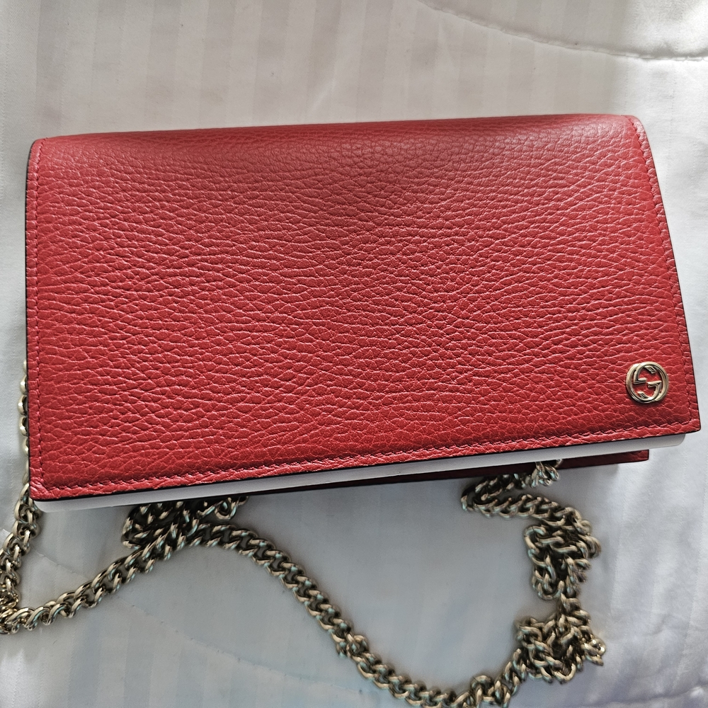 Red Leather Crossbody Bag with Chain Strap